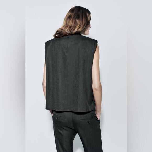 Zara RIBBED TOP WITH SHOULDER PADS Size Medium - Picture 8 of 13